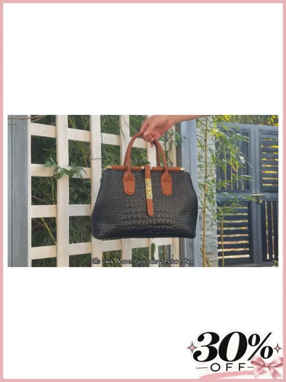 Genuine Leather Crocodile Print Satchel Handbag Large Capacity Detachable Strap